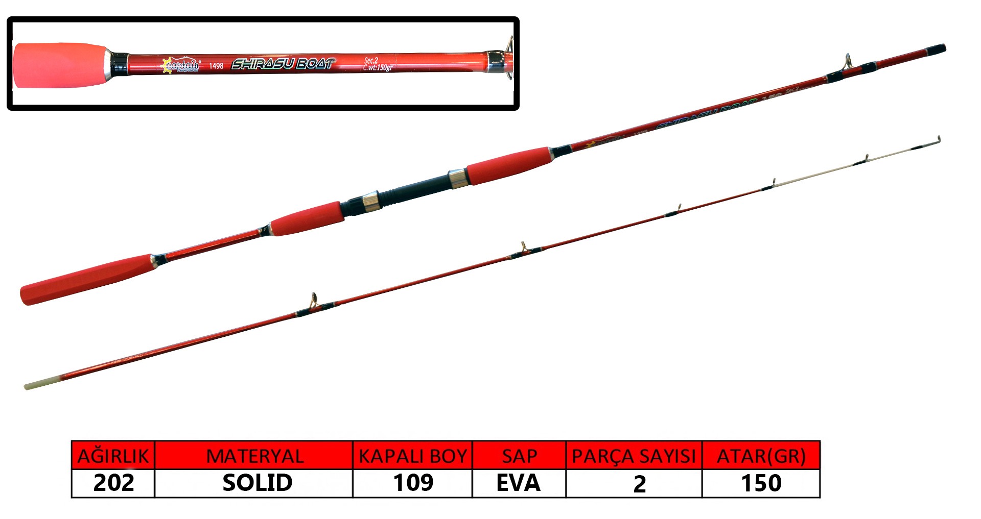 1498 CAPTAIN  SHIRASU 2 PARÇA  BOT  150 GR  165 CM