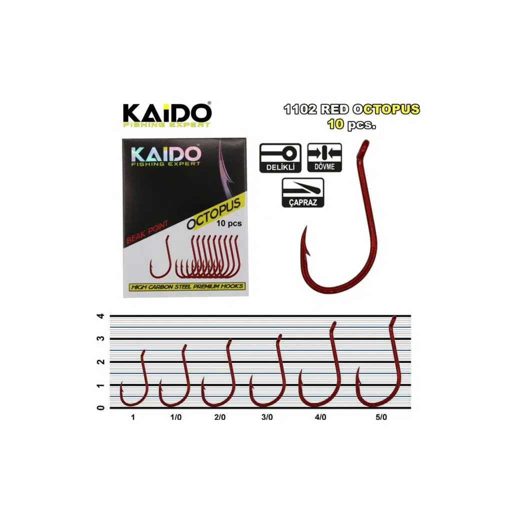 Kaido Red Octopus Beak Olta İğnesi 1102 (10 Pcs) No:1
