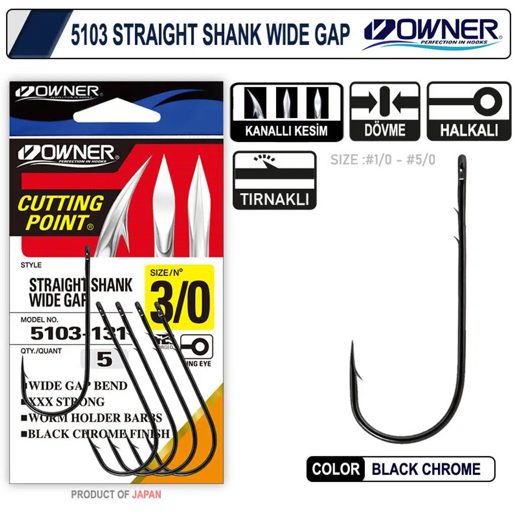 Owner 5103 Straight Shank Wide Gap Uzun Sap Lüfer İğnesi No:4/0