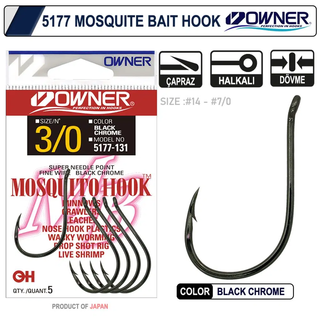 Owner 5177 Mosquito Hook Black Chrome İğne No:2
