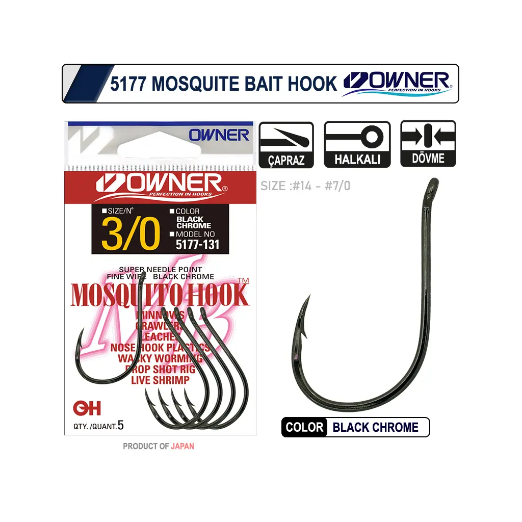 Owner 5177 Mosquito Hook Black Chrome İğne No:4/0