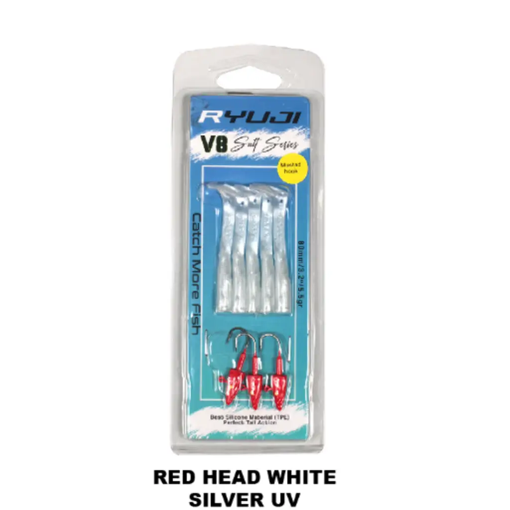 Ryuji V8 8Cm 5.5Gr Silikon Yem Red Head White Silver